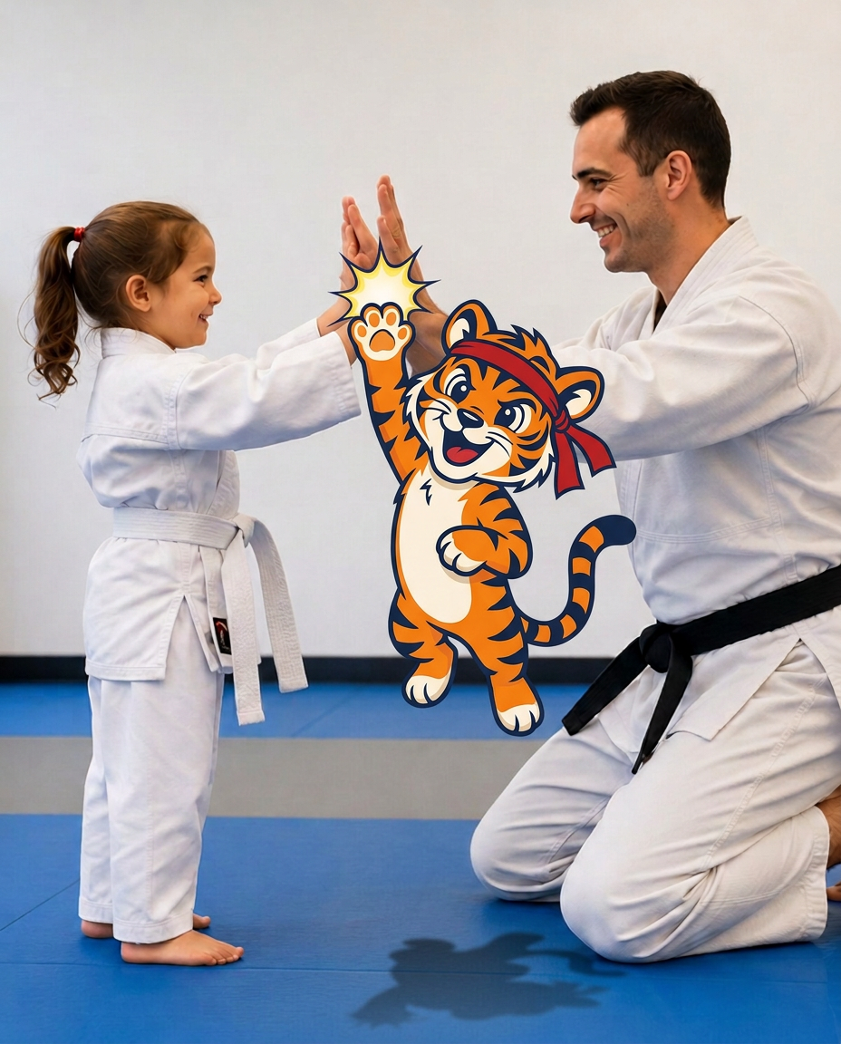 A Is Your Preschooler student smiling proudly after class at Super T Karate in Grand Rapids