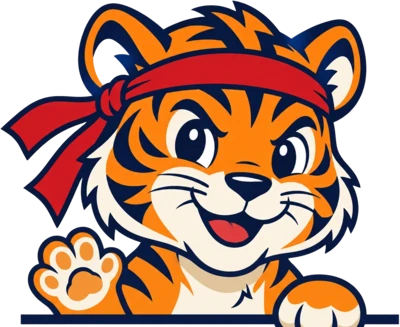 Super T Tigers mascot waving over the preschool karate lessons at Super T Karate in Grand Rapids